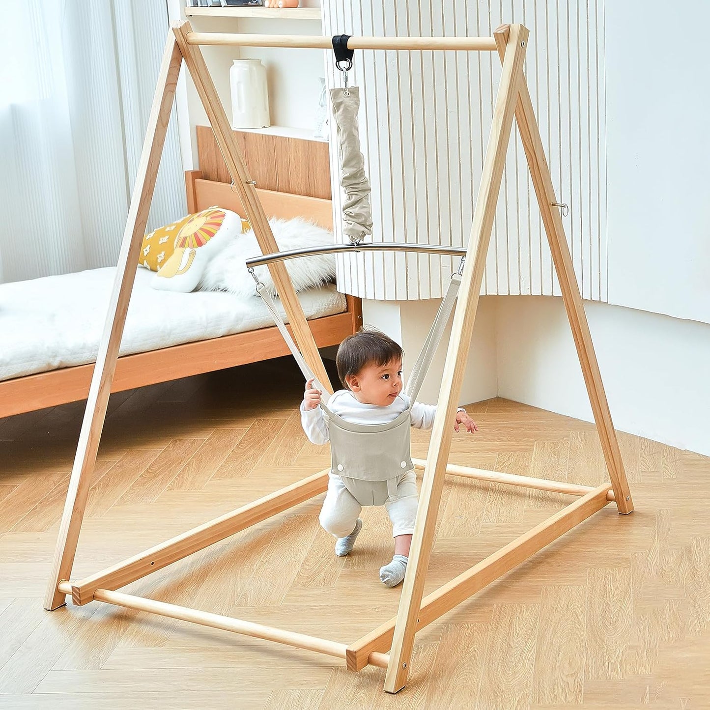 Hamaca plegable Avenlur Tulip con soporte para bebés - Hamaca autoportante para niños de 6 meses a 3 años - Asiento tipo hamaca (beige)