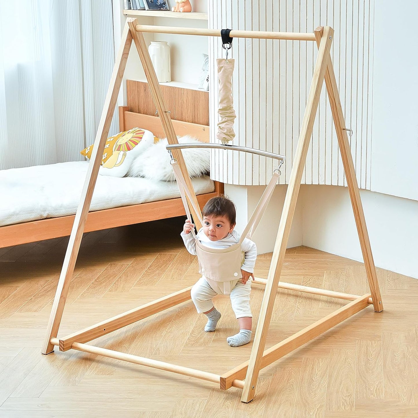 Hamaca plegable Avenlur Tulip con soporte para bebés - Hamaca autoportante para niños de 6 meses a 3 años - Asiento tipo hamaca (beige)
