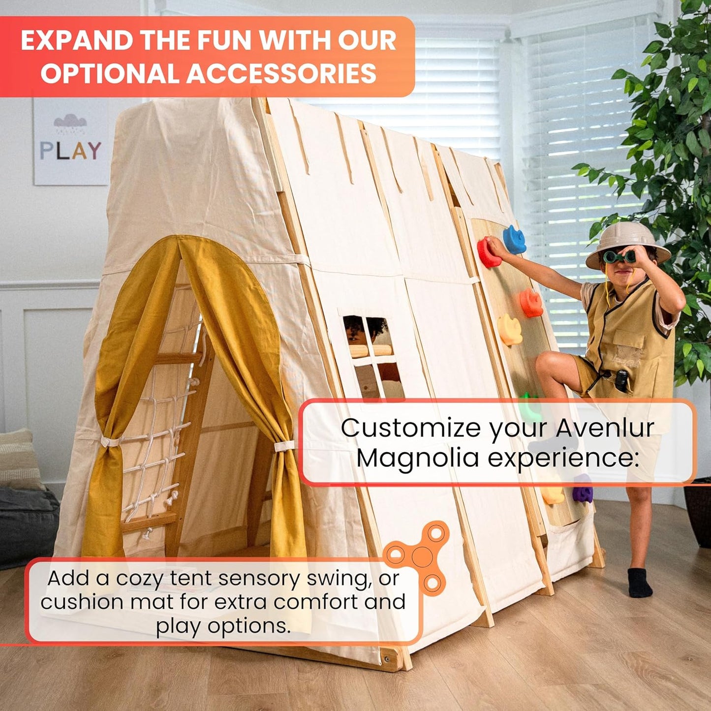 Gimnasio de jungla para juegos de interior Avenlur – Magnolia, parque infantil interior de madera Montessori 6 en 1 para niños de 2 a 6 años – Juguetes Waldorf, escalera de cuerda, columpio de interior, tobogán para bebés, muro de escalada, etc.
