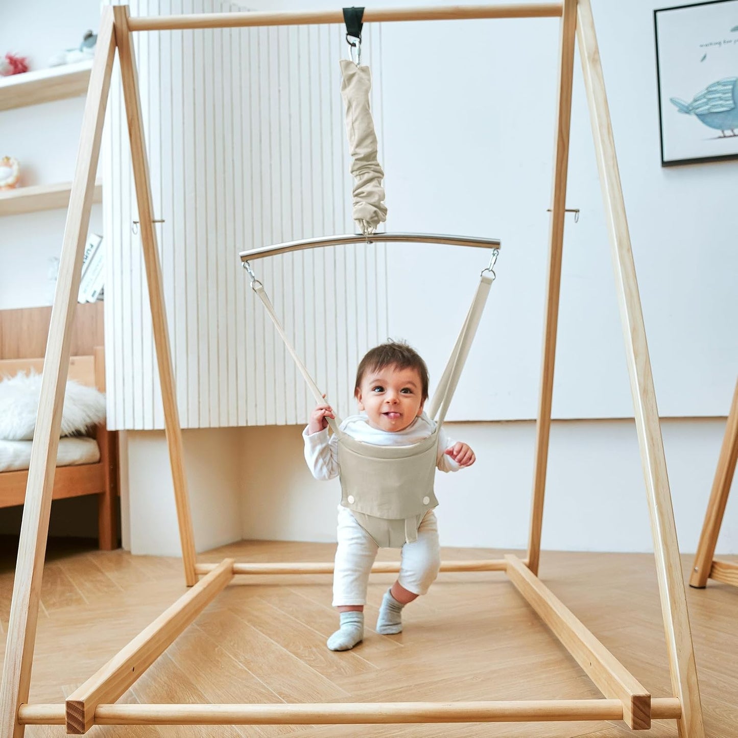 Hamaca plegable Avenlur Tulip con soporte para bebés - Hamaca autoportante para niños de 6 meses a 3 años - Asiento tipo hamaca (beige)