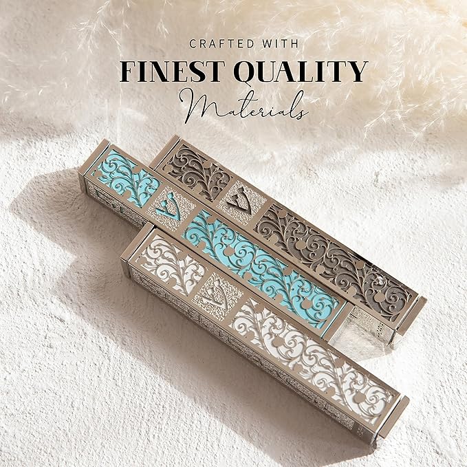 SURI Mezuzah para puerta con diseño de Jerusalén, caja de mezuzá plateada y blanca de 5 pulgadas con pergamino impreso en el interior, mezuzah moderna puerta judía, incluye adhesivo y caja de regalo