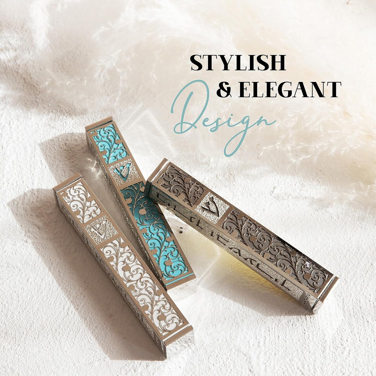 SURI Mezuzah para puerta con diseño de Jerusalén, estilo contemporáneo de mezuzá judío plateado y dorado de 5 pulgadas, incluye adhesivo Mezuzah para una fácil instalación, caja de regalo y pergamino no