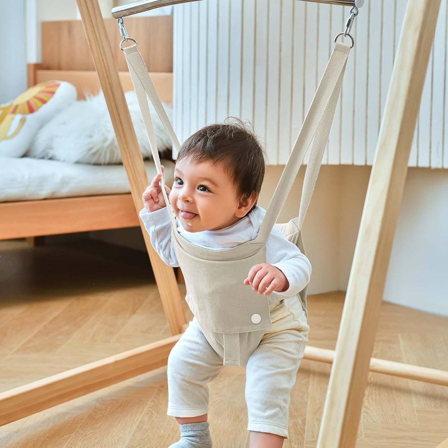Hamaca plegable Avenlur Tulip con soporte para bebés - Hamaca autoportante para niños de 6 meses a 3 años - Asiento tipo hamaca (beige)