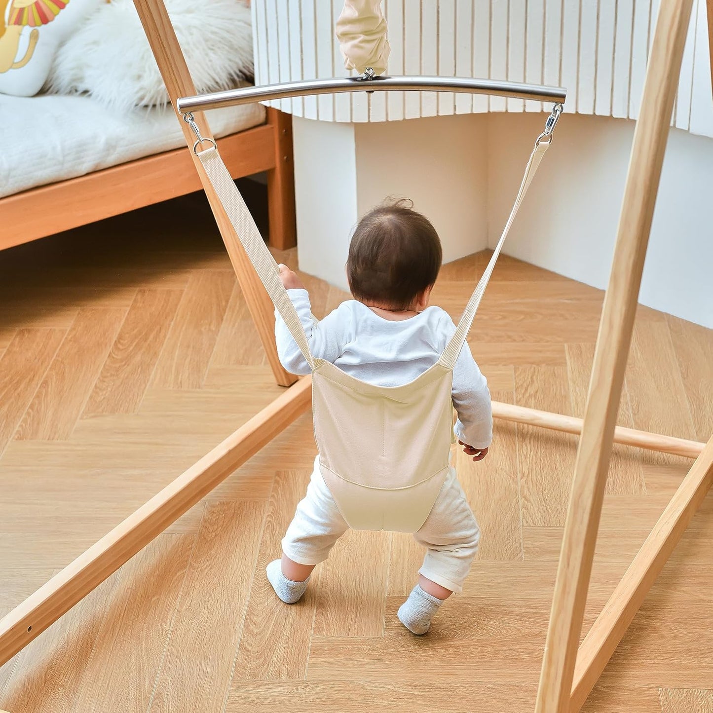Hamaca plegable Avenlur Tulip con soporte para bebés - Hamaca autoportante para niños de 6 meses a 3 años - Asiento tipo hamaca (beige)