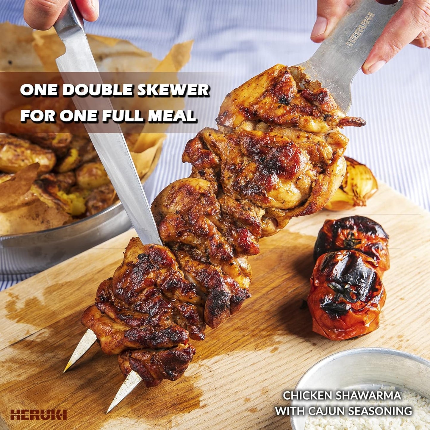 Brochetas de Metal Dobles para Barbacoa y Horno HERUKID