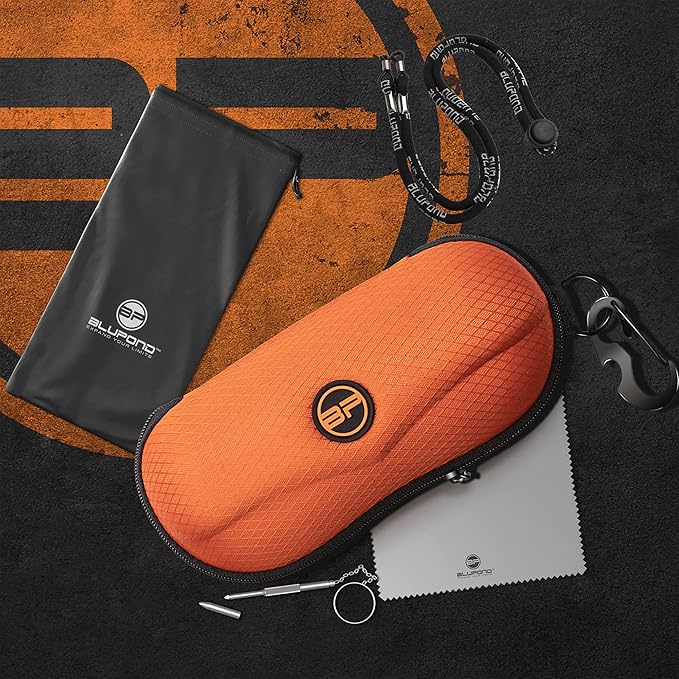 BLUPOND Estuche para gafas de sol de EVA semirrígido con gancho de metal para colgar y clip para cinturón. Almacenamiento para gafas de sol.