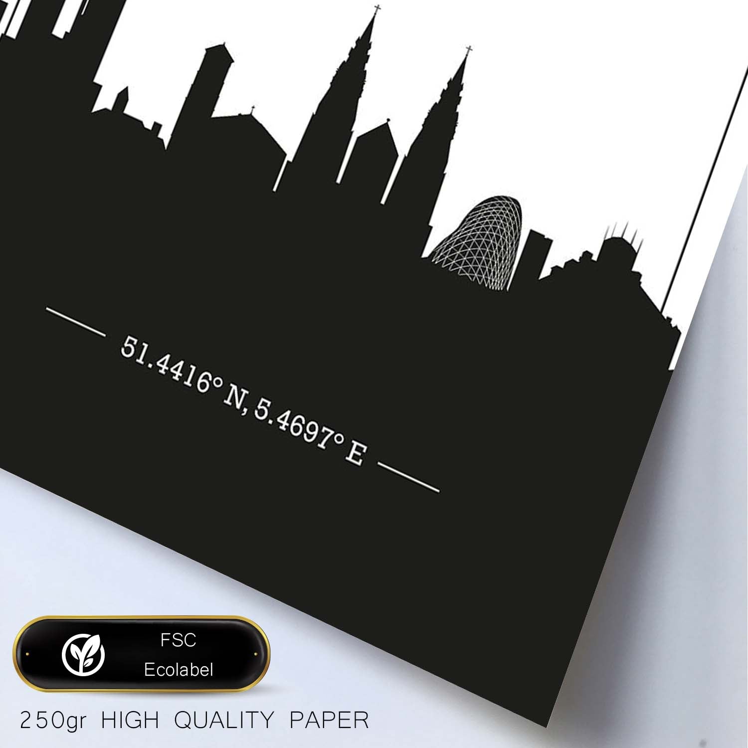 Poster con mapa de Eindhoven - Holanda. Láminas con Skyline de ciudades de Europa con sombra negra.-Artwork-Nacnic-Nacnic Estudio SL