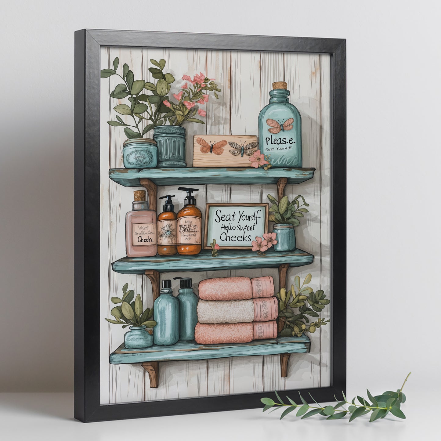 Set de 2 Cuadros de Inodoro con Encanto Impresión Ilustración de Vibraciones Positivas en Estilo Acuarela para Decorar las Paredes del Baño, Ducha, Lavabo, WC