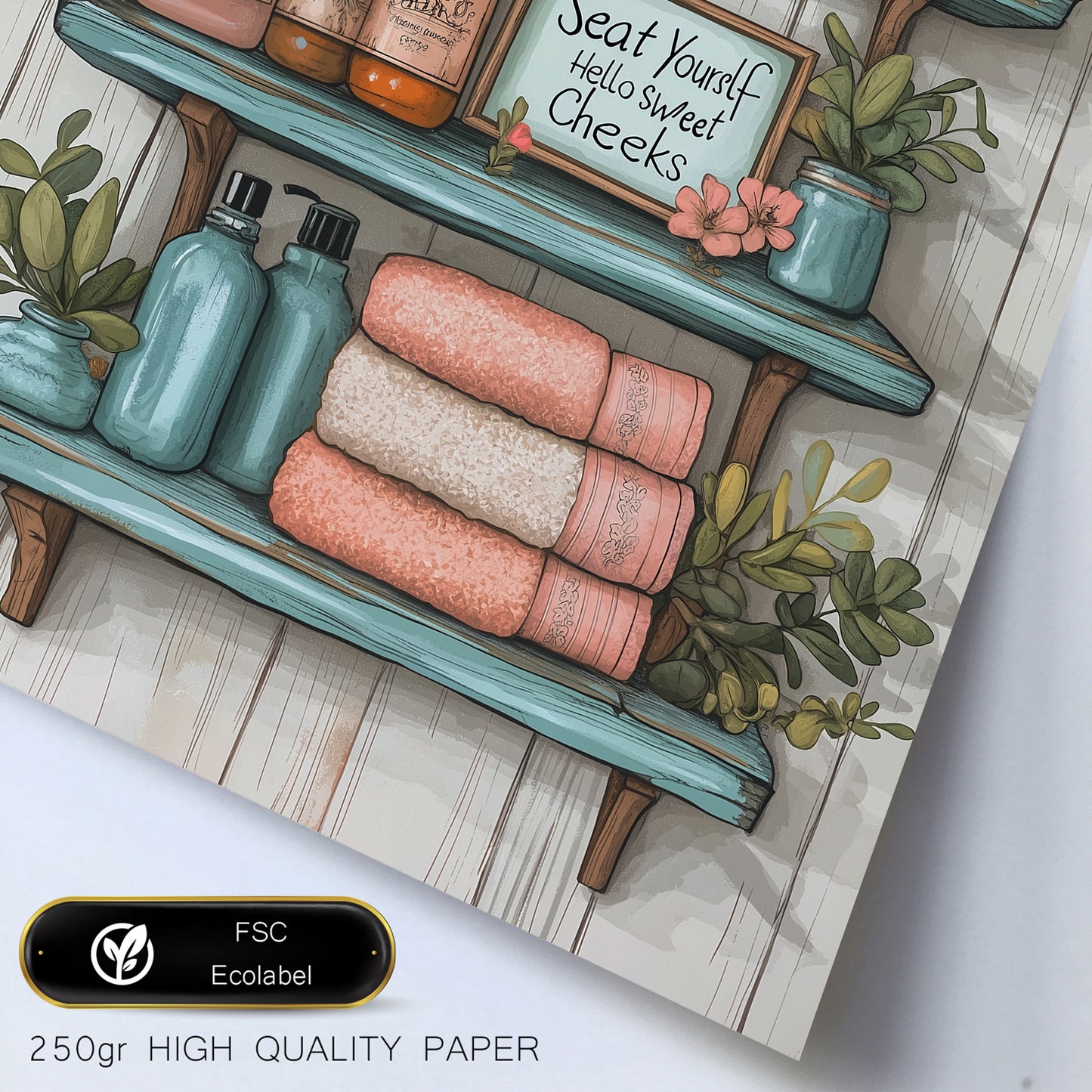 Set de 2 Cuadros de Inodoro con Encanto Impresión Ilustración de Vibraciones Positivas en Estilo Acuarela para Decorar las Paredes del Baño, Ducha, Lavabo, WC