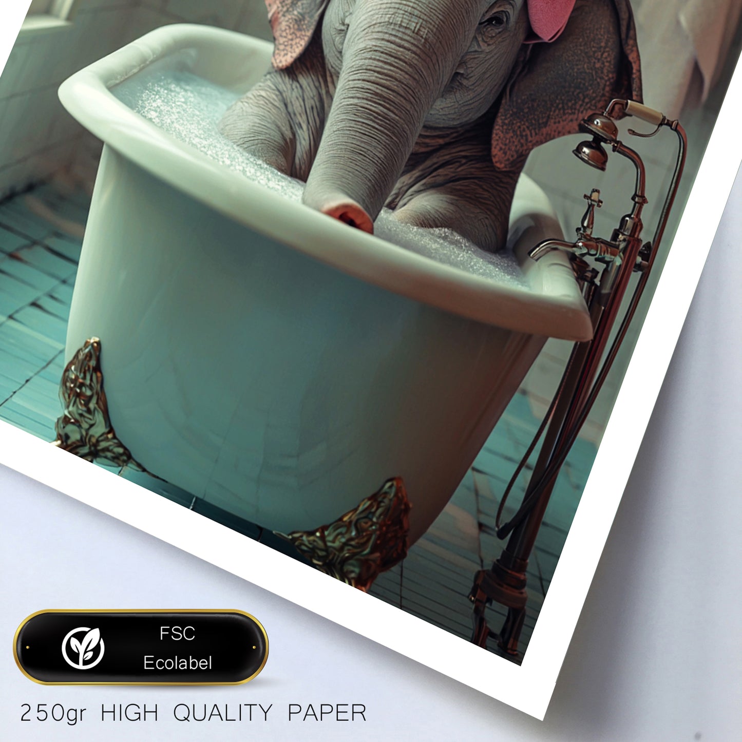 Set de 3 Cuadros de Bebé Elefante Bañandose con Lindos Animales Coloridos, Ilustración para Decorar, Wallart para Inodoro, Ducha, Baño, Aseo, WC