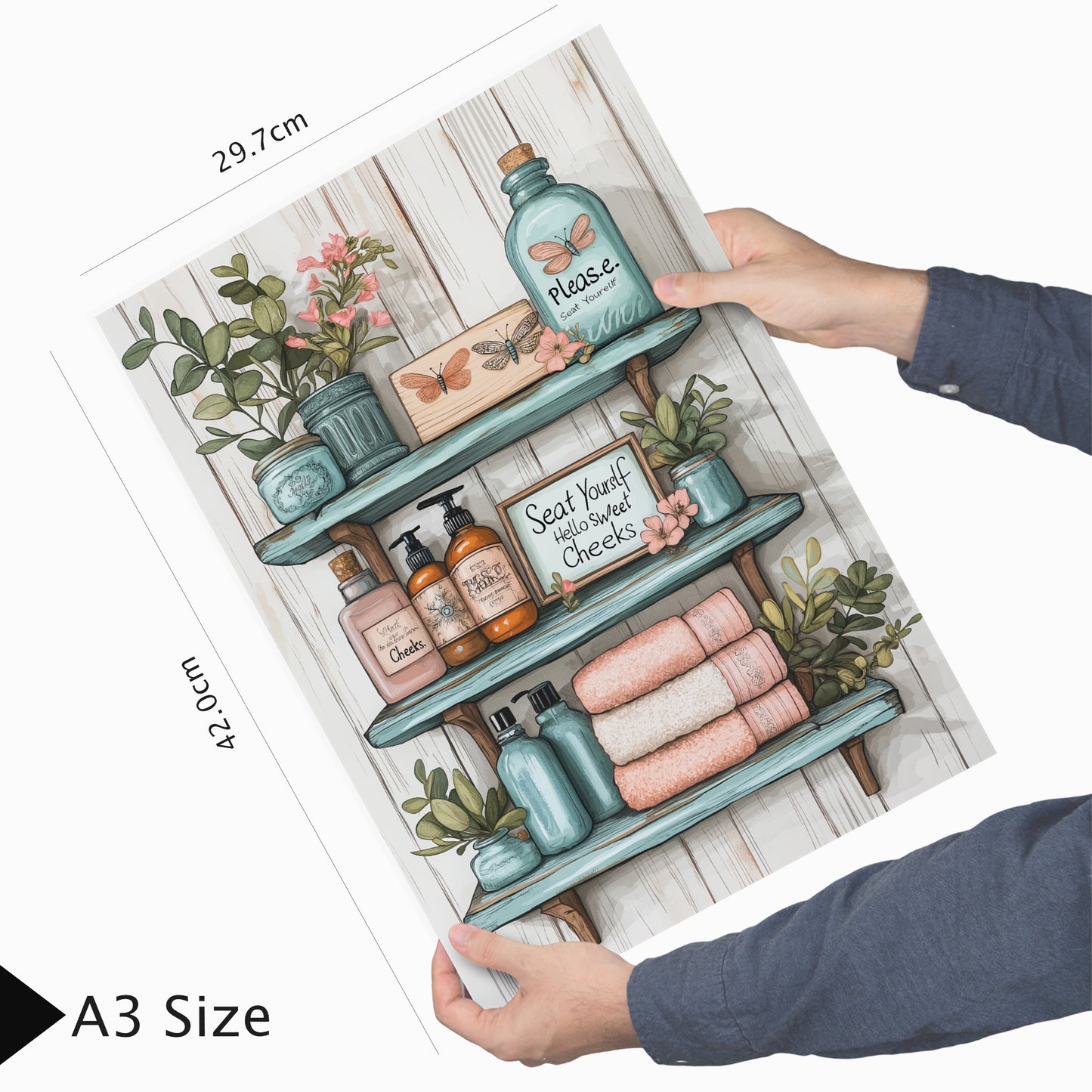 Set de 2 Cuadros de Inodoro con Encanto Impresión Ilustración de Vibraciones Positivas en Estilo Acuarela para Decorar las Paredes del Baño, Ducha, Lavabo, WC