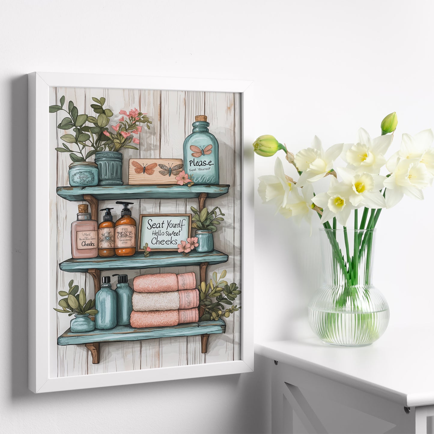 Set de 2 Cuadros de Inodoro con Encanto Impresión Ilustración de Vibraciones Positivas en Estilo Acuarela para Decorar las Paredes del Baño, Ducha, Lavabo, WC