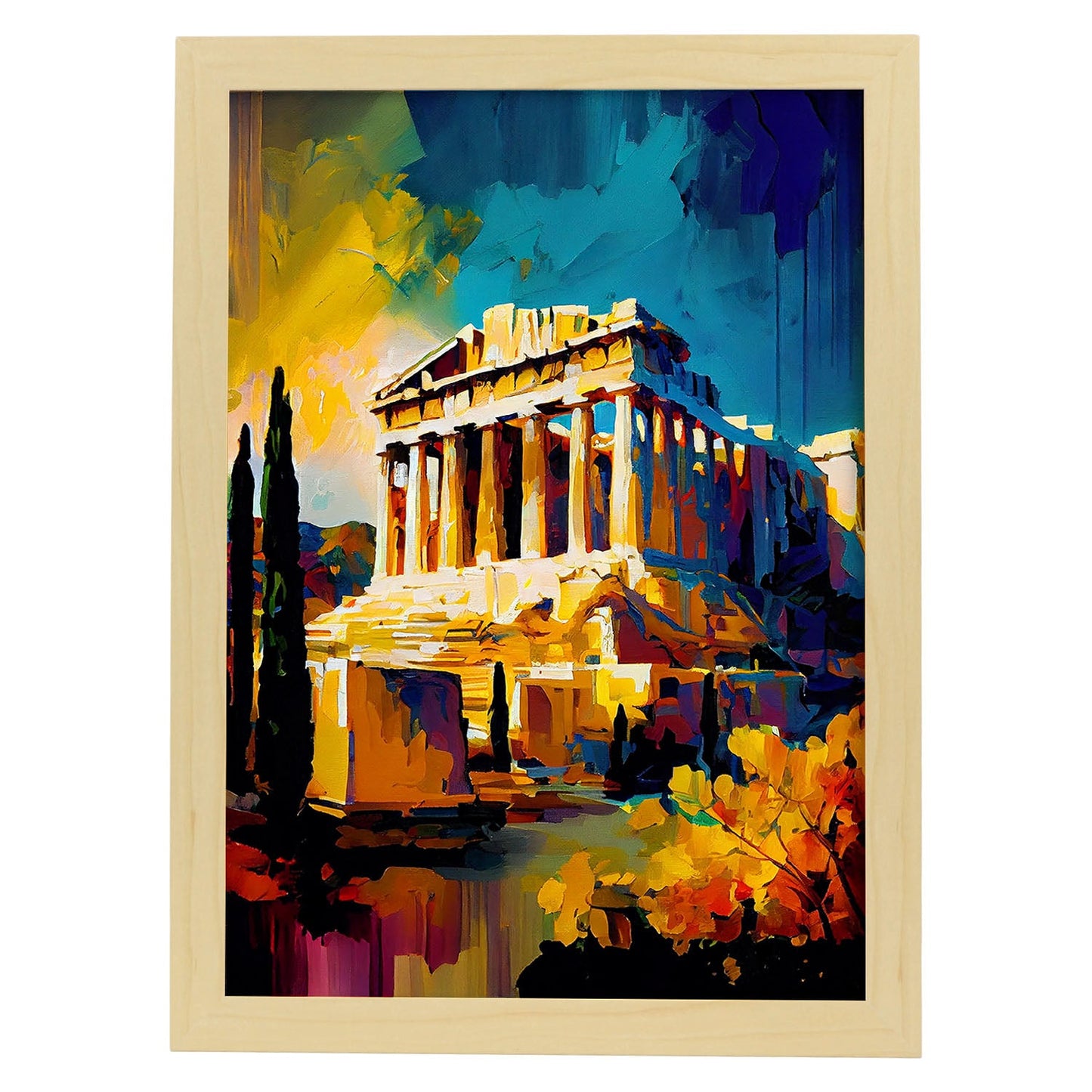 Acrópolis Nacnic Atenas Atenas Grecia Cepillo de pintura al óleo Choques C. Estampados de arte de pared estético para el diseño de dormitorio o sala de estar.-Artwork-Nacnic-A4-Marco Madera clara-Nacnic Estudio SL