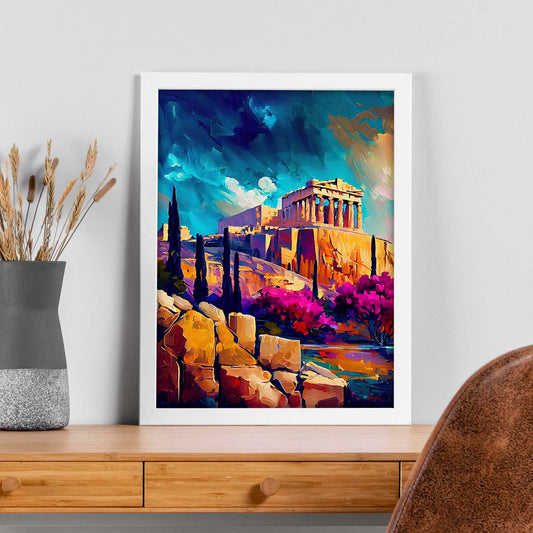 Acrópolis Nacnic Atenas Atenas Grecia Cepillo de pintura al óleo Choques C. Estampados de arte de pared estético para el diseño de dormitorio o sala de estar.-Artwork-Nacnic-Nacnic Estudio SL