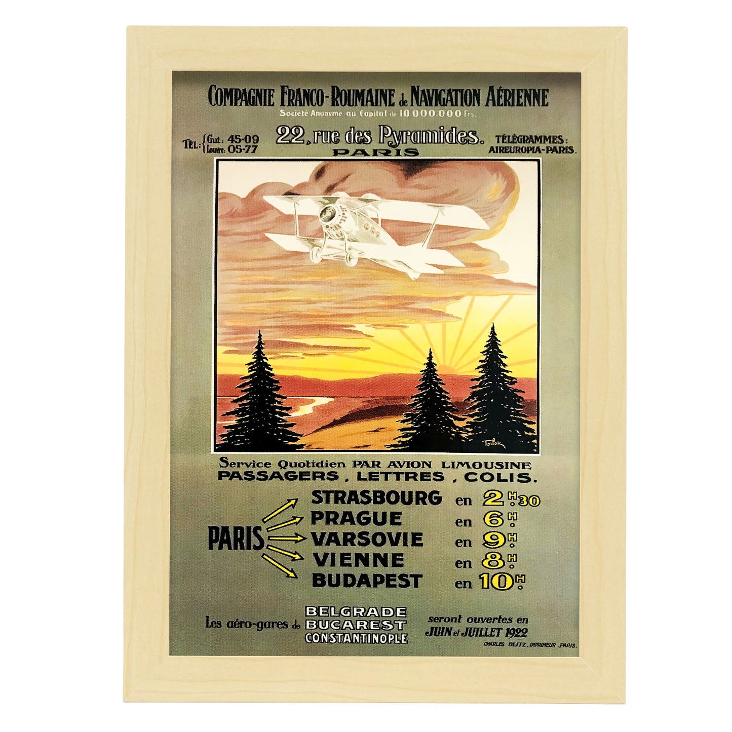 Affiche_Compagnie_Franco_Roumaine_de_navigation_aerienne-Artwork-Nacnic-A4-Marco Madera clara-Nacnic Estudio SL
