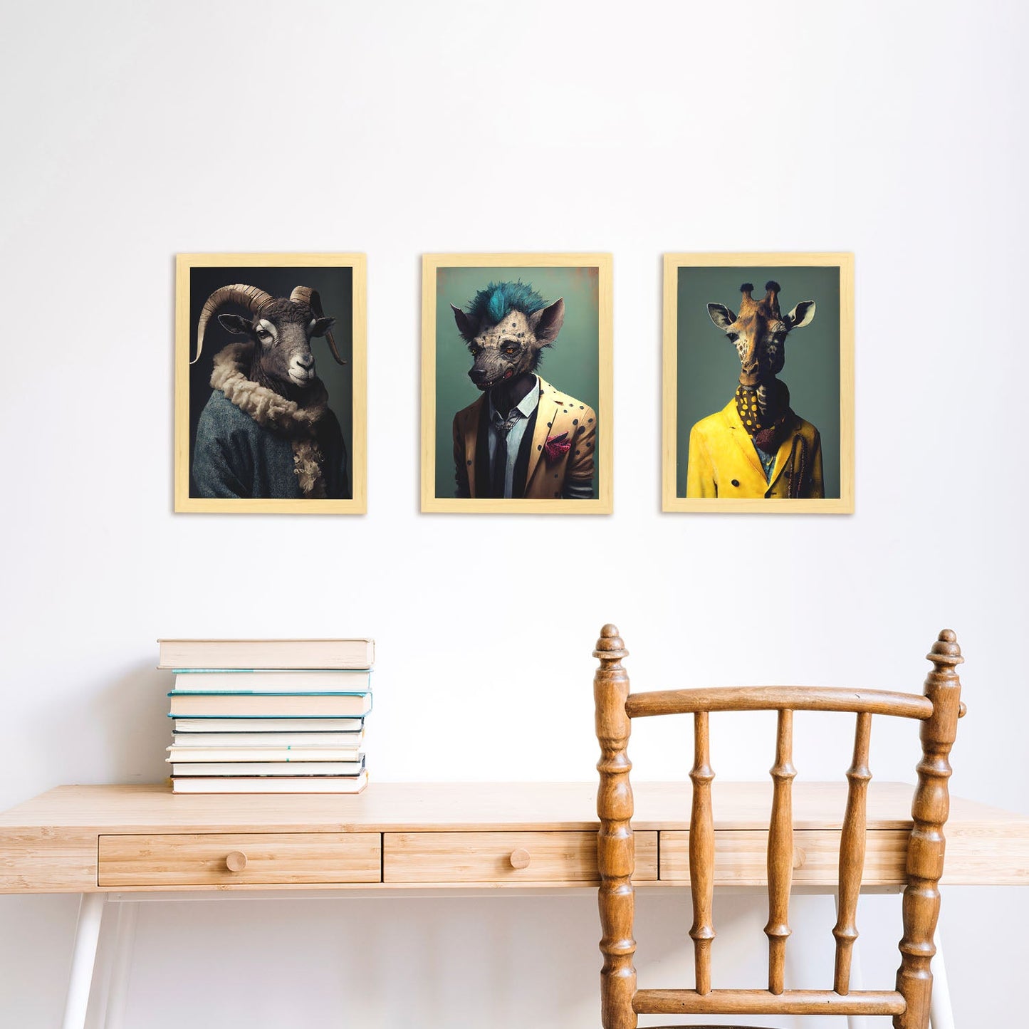 Animal humano nacnico Birdorn Giraffe Hyena. Estampados de arte de pared estético para el diseño de dormitorio o sala de estar-Artwork-Nacnic-Nacnic Estudio SL