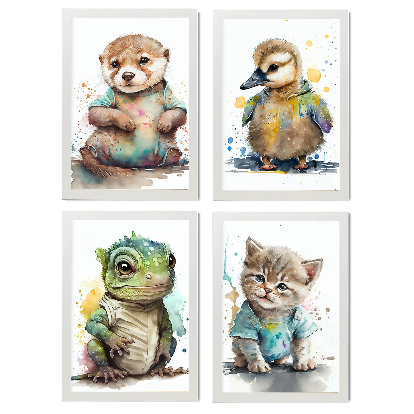 Animales de nutria nacnic gosling iguana gatita. Estampados de arte de pared estético para el diseño de dormitorio o sala de estar-Artwork-Nacnic-A4-Marco Blanco-Nacnic Estudio SL