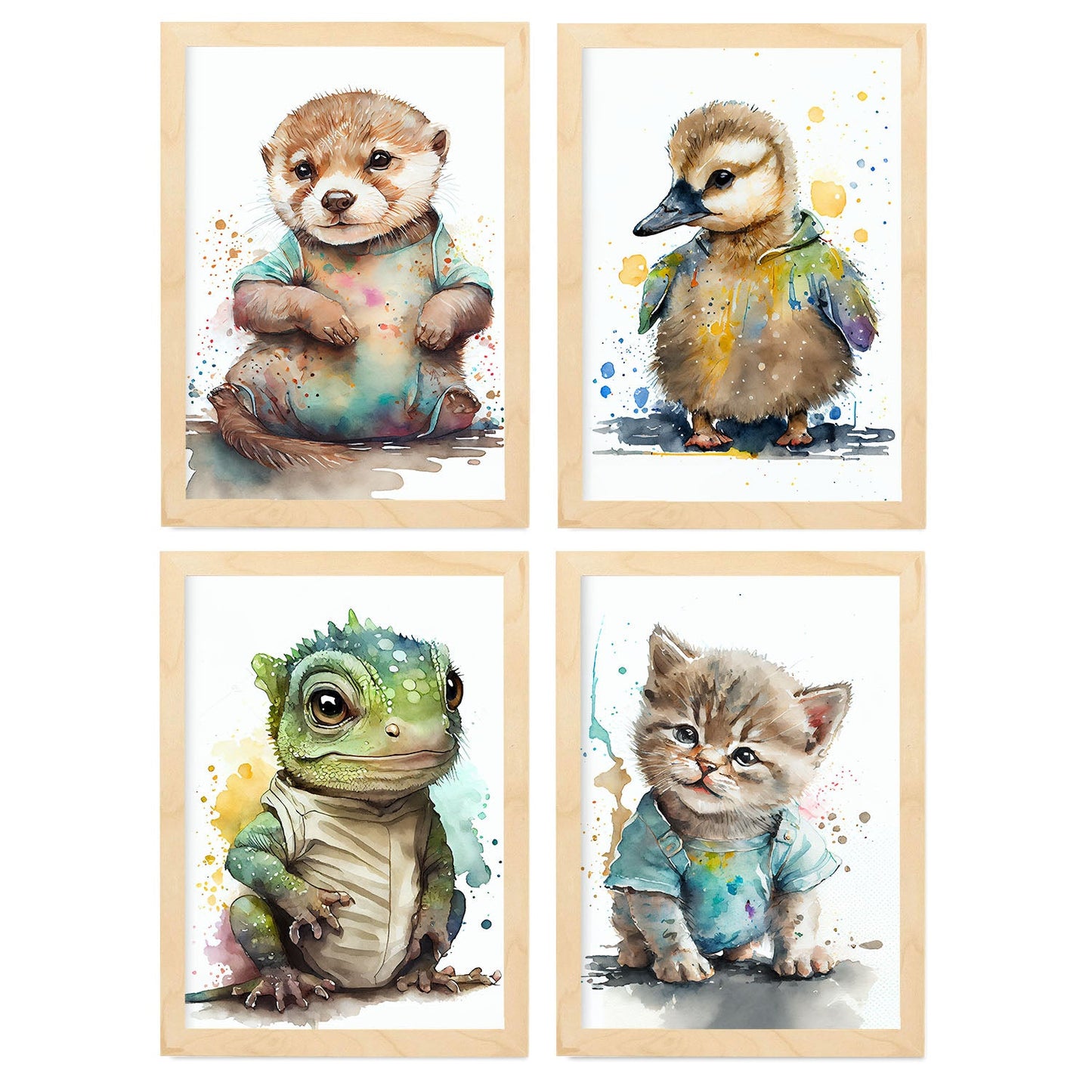 Animales de nutria nacnic gosling iguana gatita. Estampados de arte de pared estético para el diseño de dormitorio o sala de estar-Artwork-Nacnic-A4-Marco Madera clara-Nacnic Estudio SL