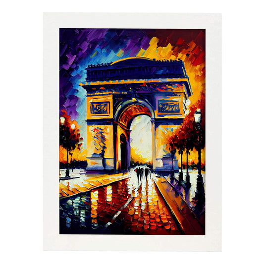 Arco nacnico de triomphe paris Francia pincel de pintura al óleo stro. Estampados de arte de pared estético para el diseño de dormitorio o sala de estar.-Artwork-Nacnic-A4-Marco Blanco-Nacnic Estudio SL
