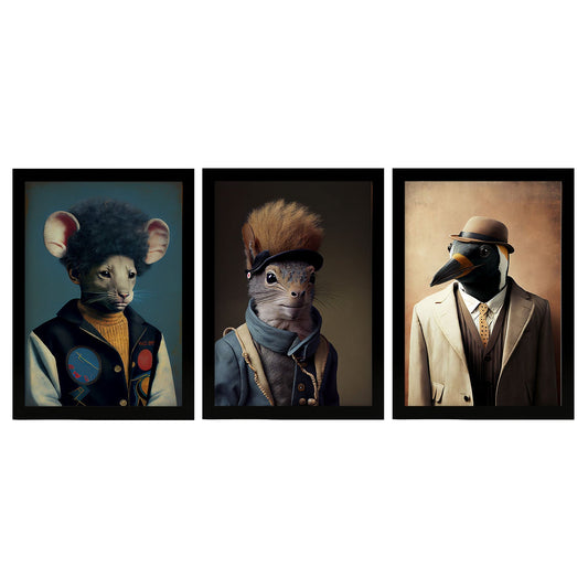 Ardilla de pingüino de ratón animal humano nacnico. Estampados de arte de pared estético para el diseño de dormitorio o sala de estar-Artwork-Nacnic-A4-Sin marco-Nacnic Estudio SL