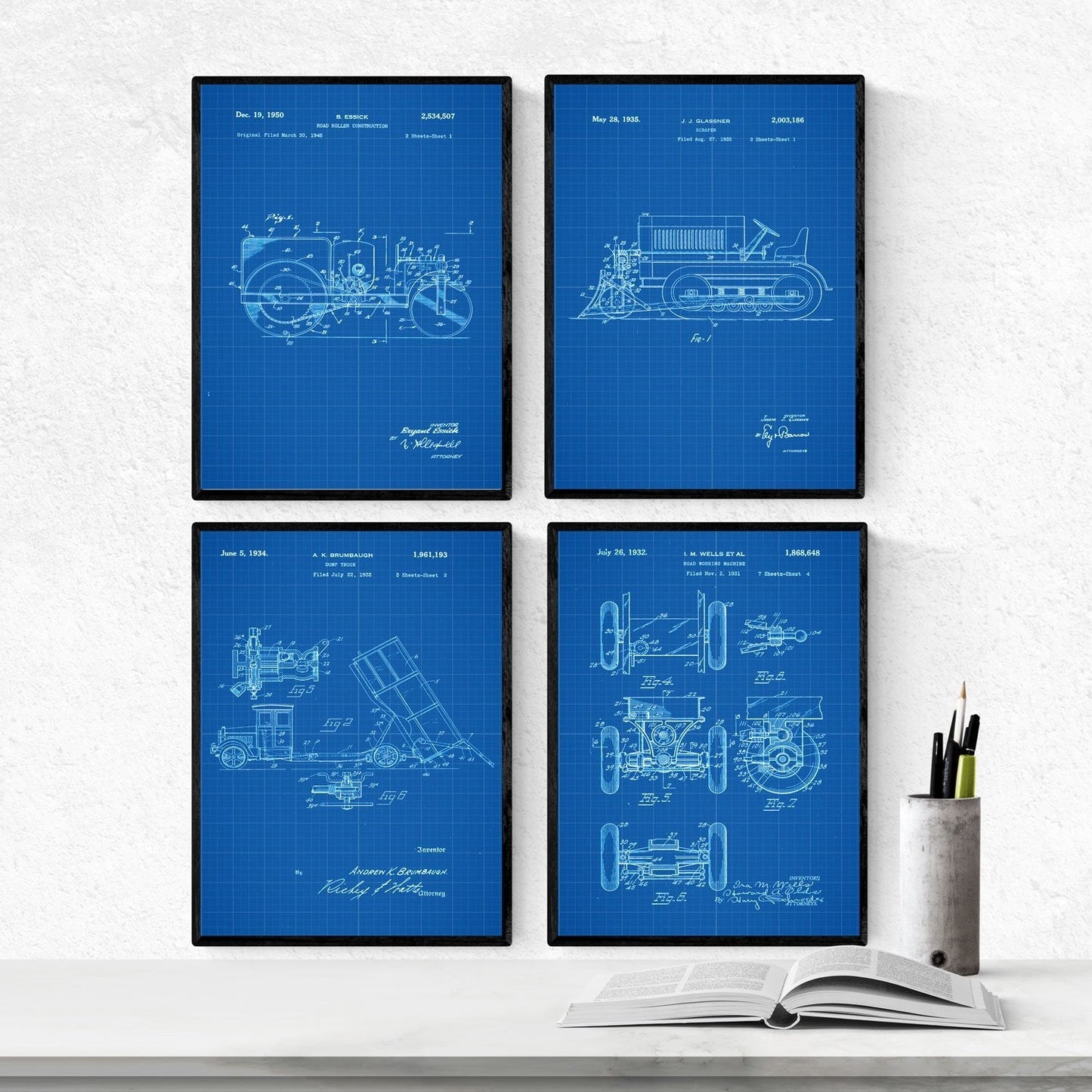 Azul - Pack de 4 Láminas con Patentes de Camiones. Set de Posters con inventos y Patentes Antiguas.-Artwork-Nacnic-Nacnic Estudio SL