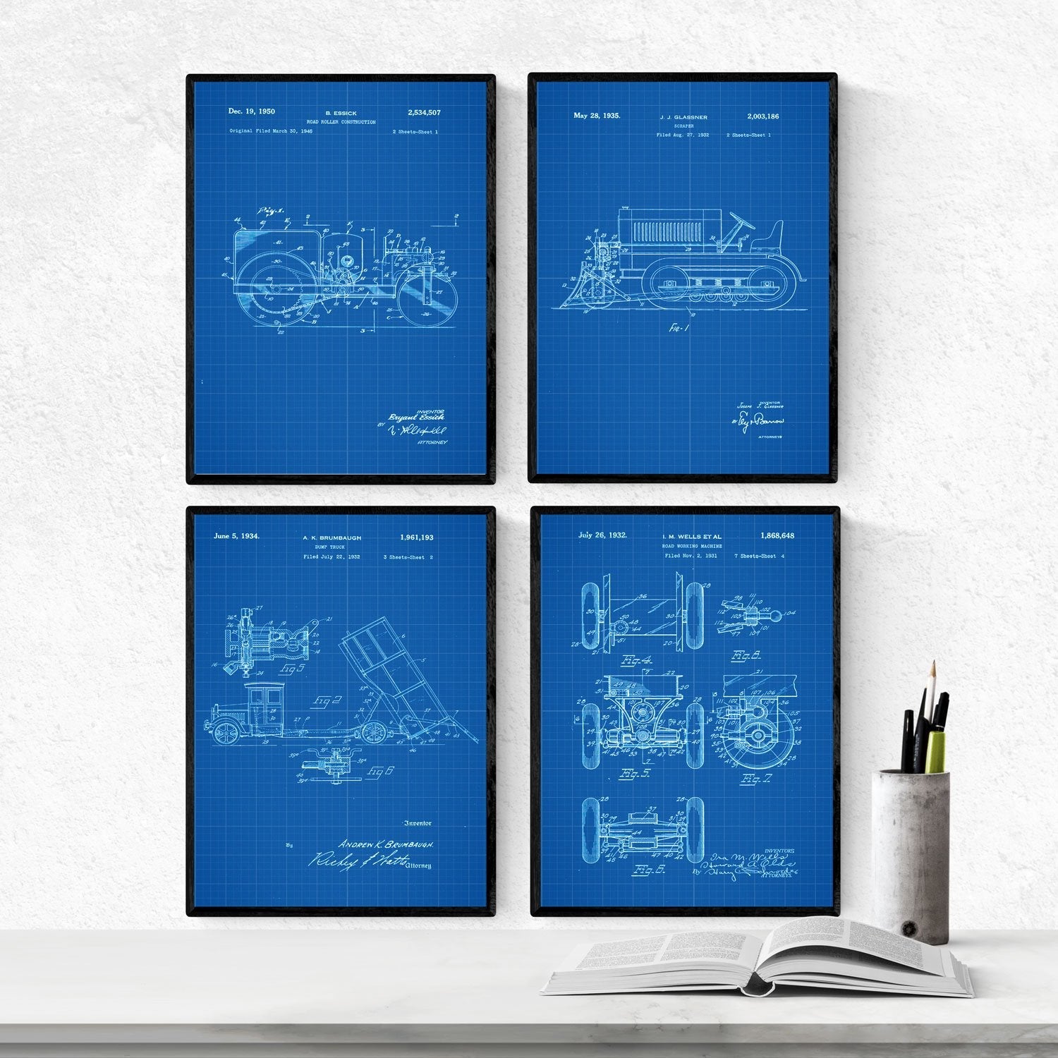 Azul - Pack de 4 Láminas con Patentes de Camiones. Set de Posters con inventos y Patentes Antiguas.-Artwork-Nacnic-Nacnic Estudio SL