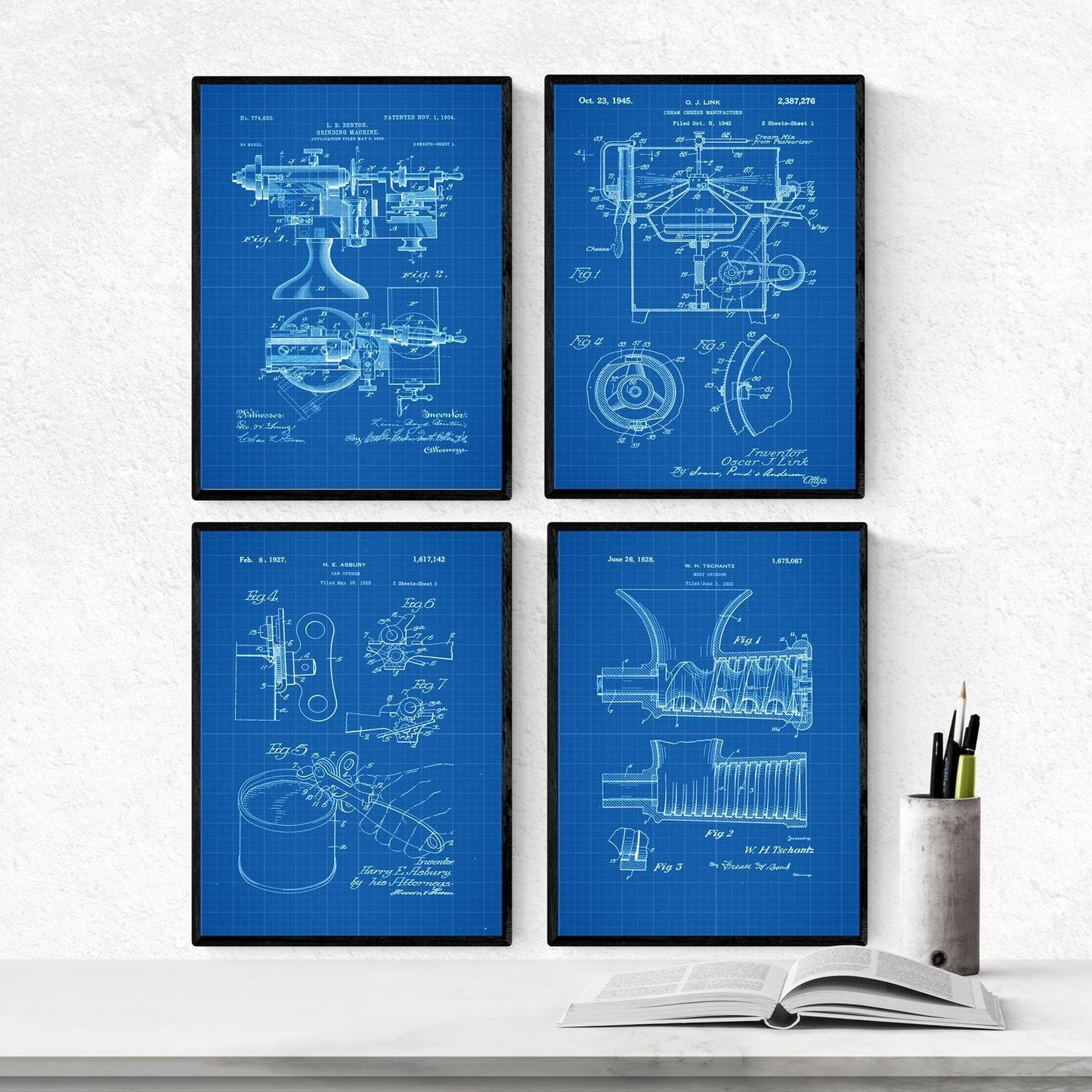 Azul - Pack de 4 Láminas con Patentes de Cocina. Set de Posters con inventos y Patentes Antiguas.-Artwork-Nacnic-Nacnic Estudio SL