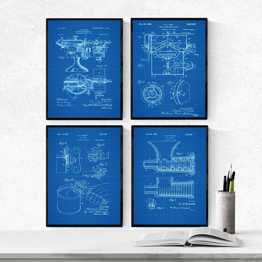 Azul - Pack de 4 Láminas con Patentes de Cocina. Set de Posters con inventos y Patentes Antiguas.-Artwork-Nacnic-Nacnic Estudio SL