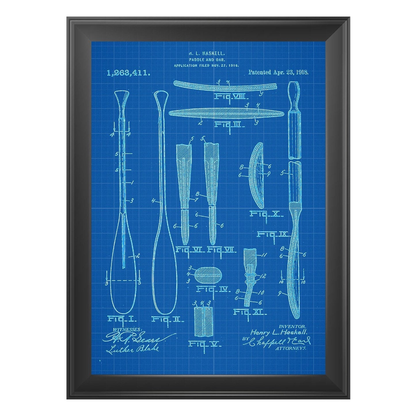 Azul - Pack de 4 Láminas con Patentes de Kayak. Set de Posters con inventos y Patentes Antiguas.-Artwork-Nacnic-Nacnic Estudio SL