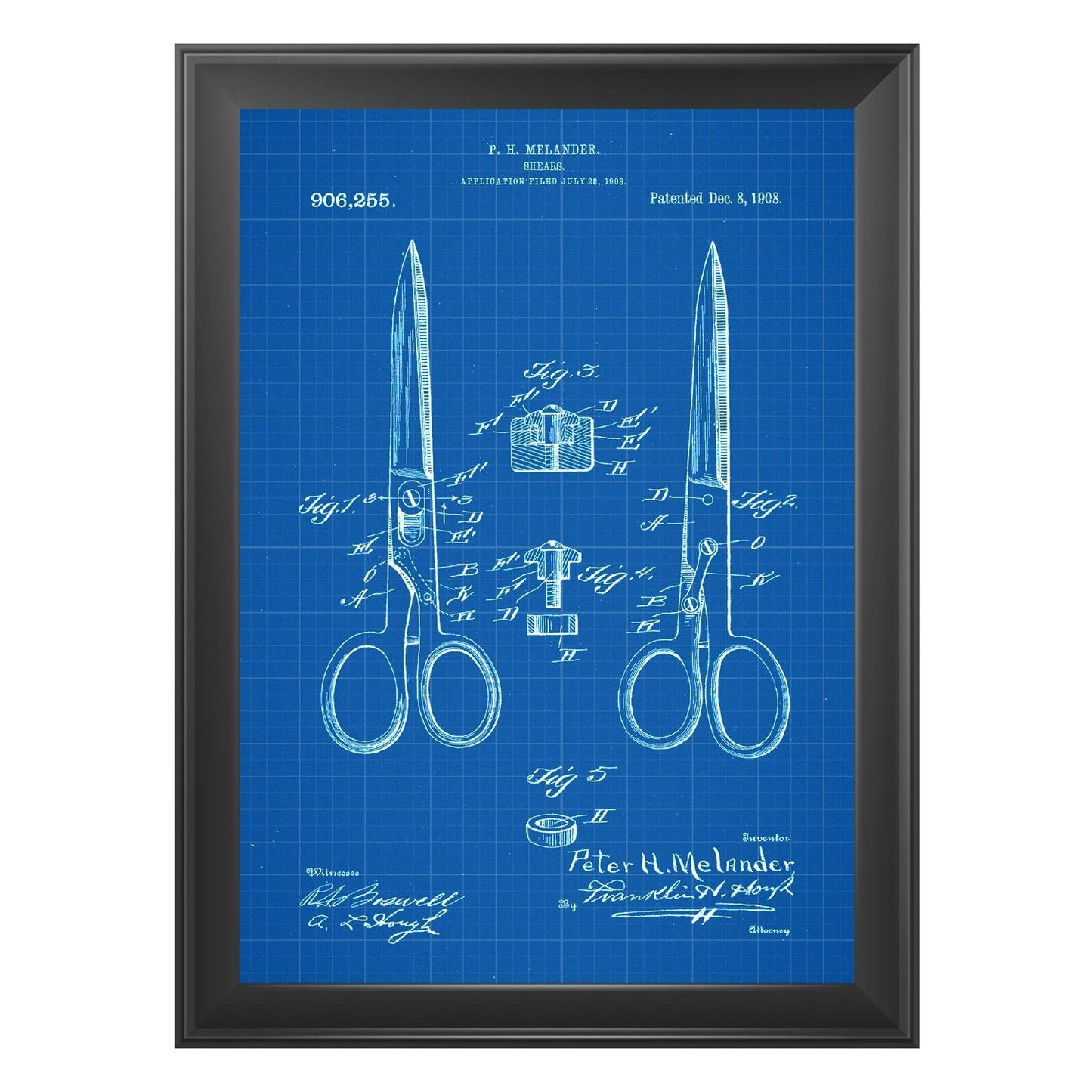 Azul - Pack de 4 Láminas con Patentes de PELUQUERIA. Set de Posters con inventos y Patentes Antiguas.-Artwork-Nacnic-Nacnic Estudio SL