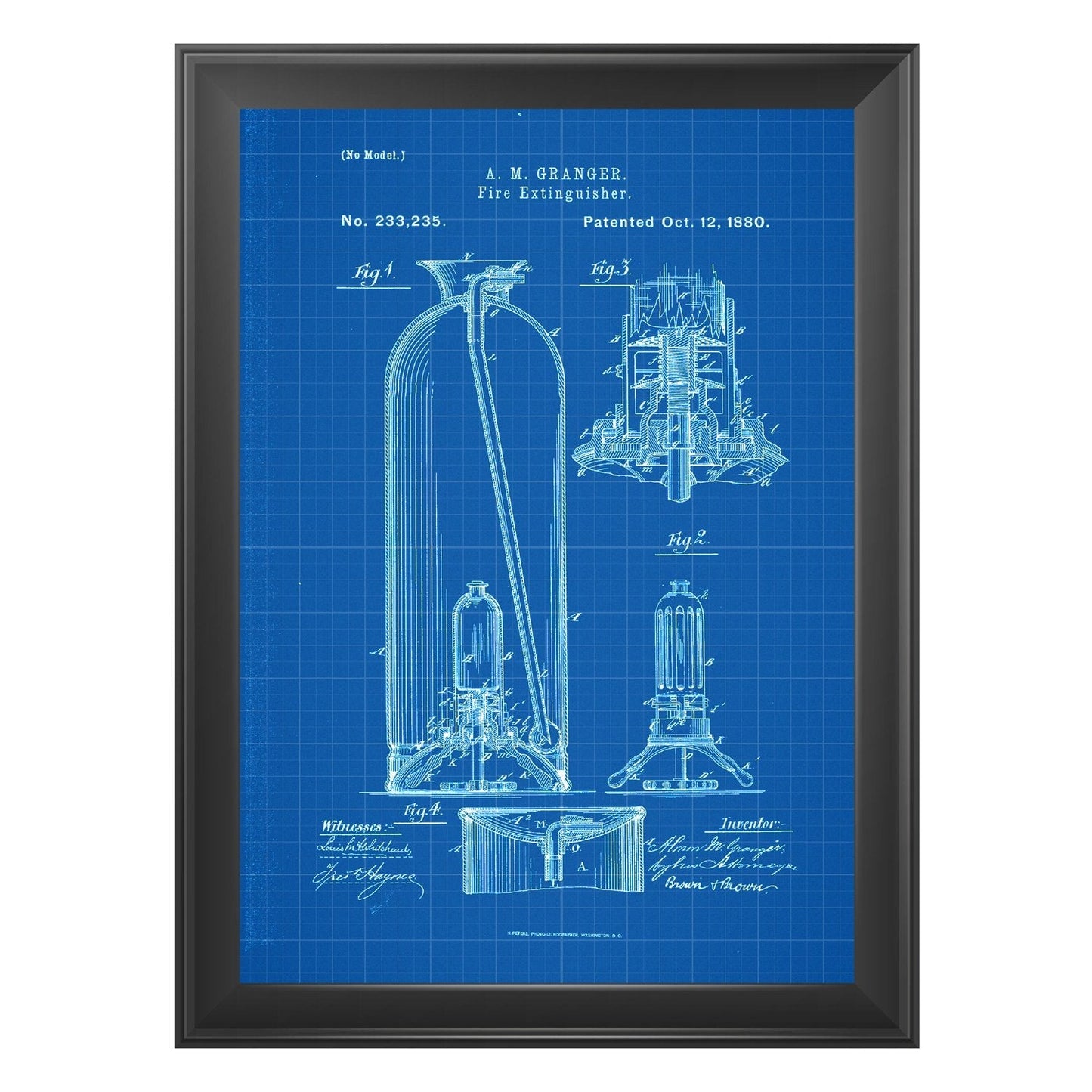 Azul - Pack de 4 Láminas con Patentes del Cuerpo DE Bomberos. Set de Posters con inventos y Patentes Antiguas.-Artwork-Nacnic-Nacnic Estudio SL