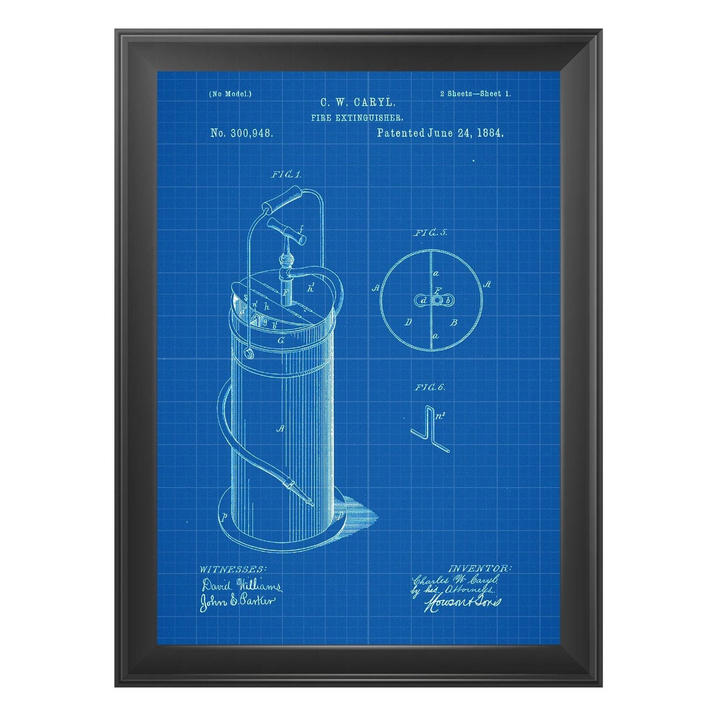 Azul - Pack de 4 Láminas con Patentes del Cuerpo DE Bomberos. Set de Posters con inventos y Patentes Antiguas.-Artwork-Nacnic-Nacnic Estudio SL