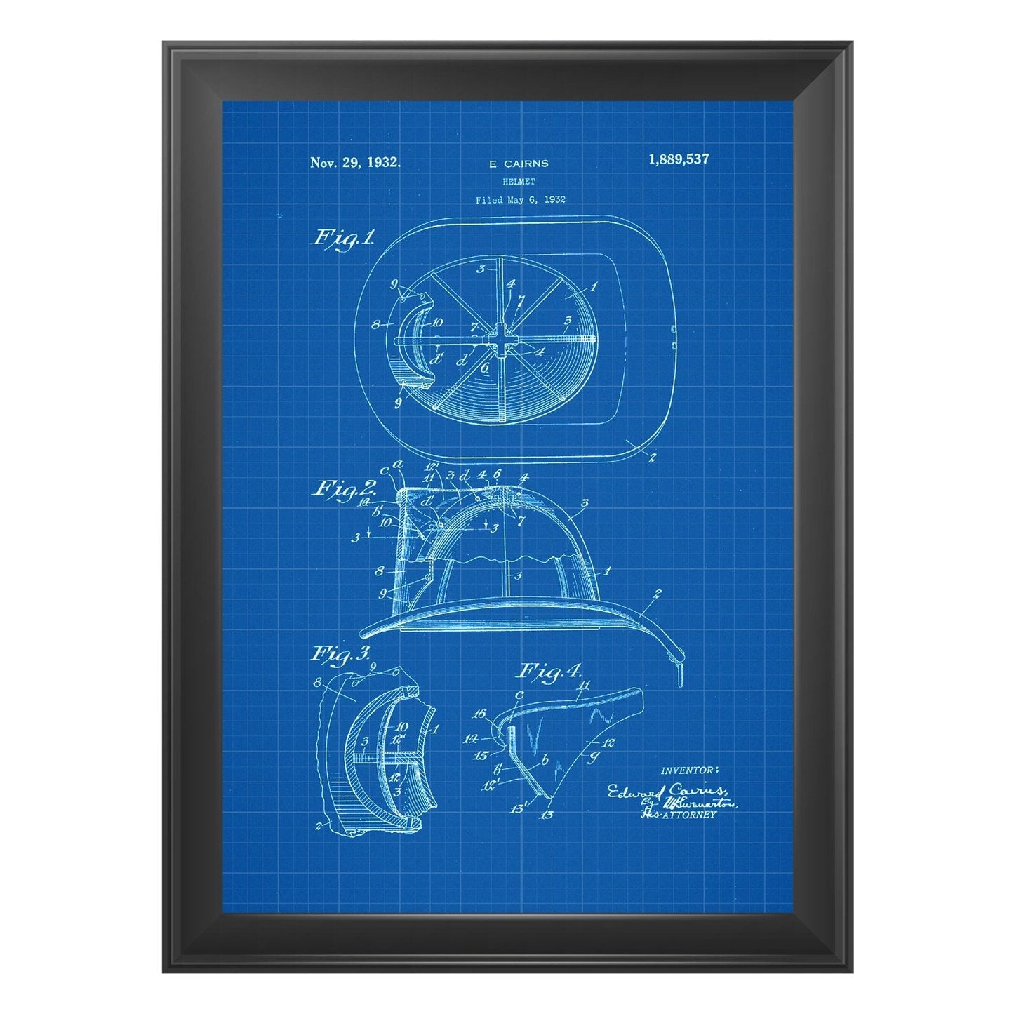 Azul - Pack de 4 Láminas con Patentes del Cuerpo DE Bomberos. Set de Posters con inventos y Patentes Antiguas.-Artwork-Nacnic-Nacnic Estudio SL