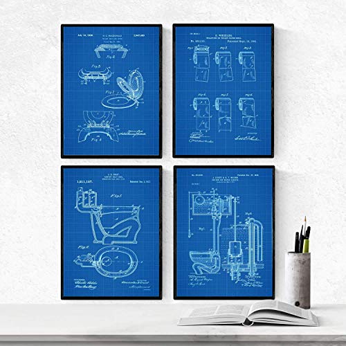 Azul - Pack de 4 Láminas con Patentes del Vater. Set de Posters con inventos y Patentes Antiguas.-Artwork-Nacnic-Nacnic Estudio SL