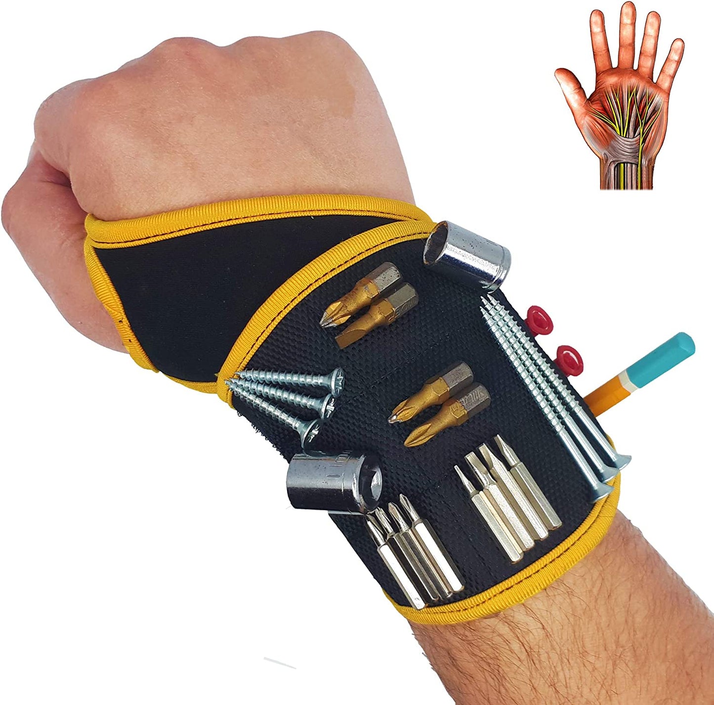 Pulsera Magnética BinyaTools con Imanes Superfuertes para Herramientas - Negro