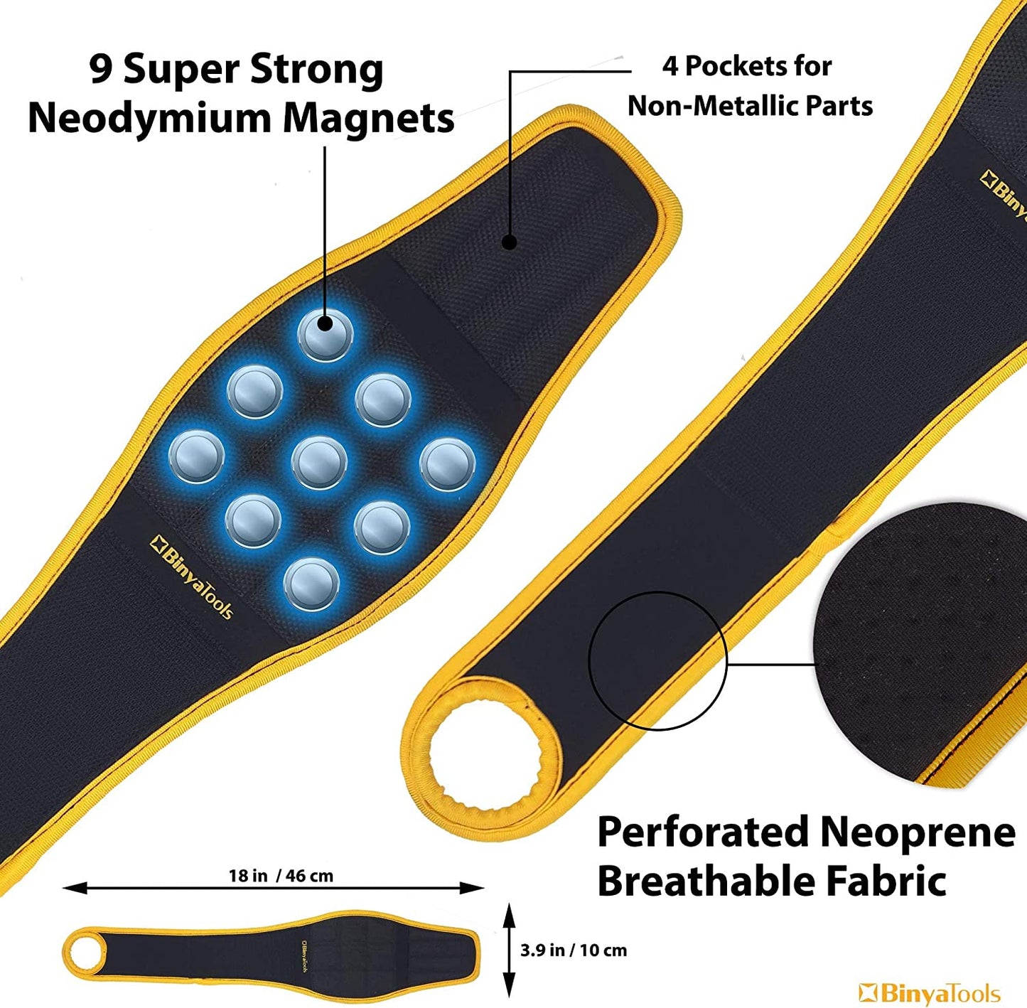 Pulsera Magnética BinyaTools con Imanes Superfuertes para Herramientas - Negro