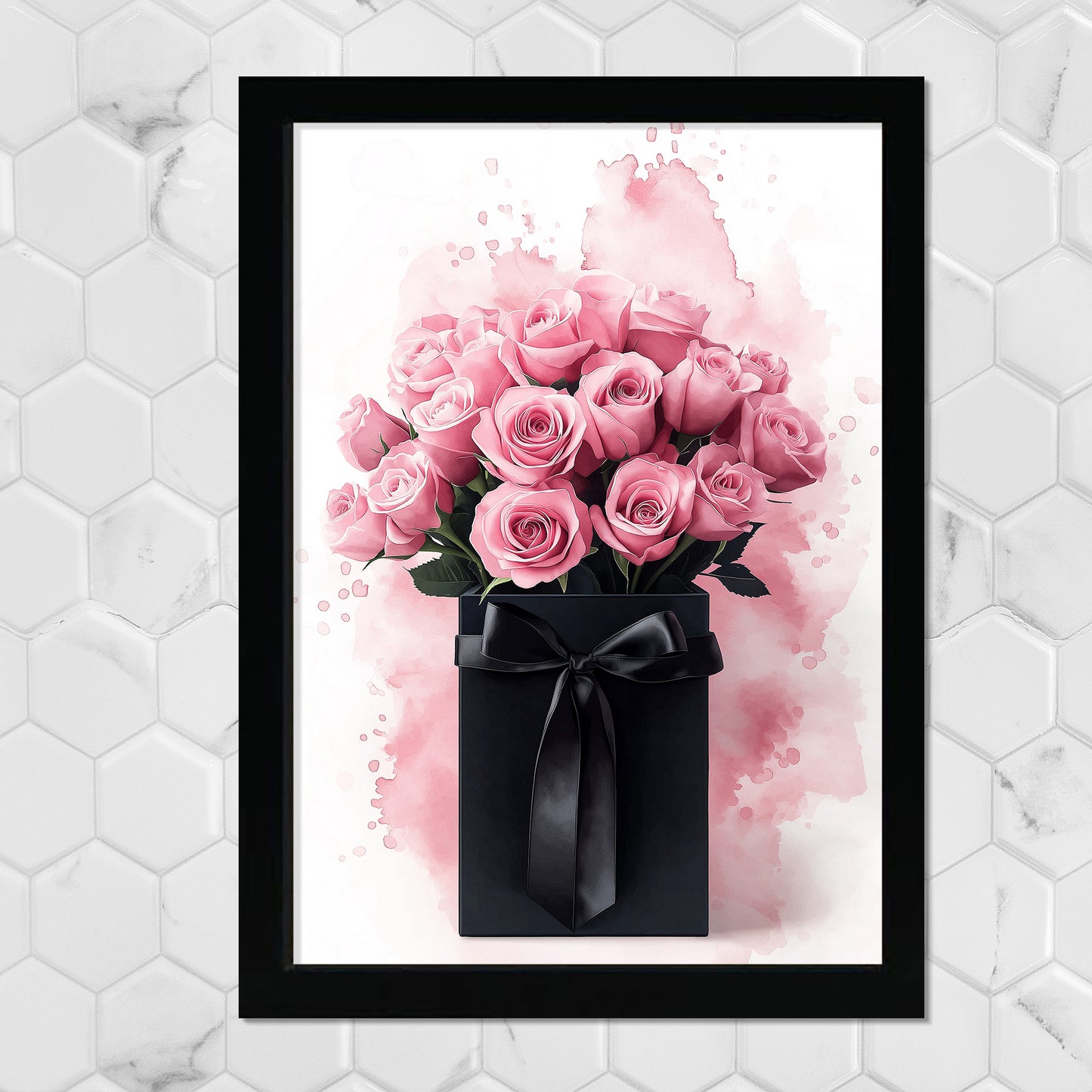 Set de 2 Cuadros de Maquillaje y Cosmética con Flores Rosas, Ilustración impresa para decorar las paredes del WC, Tocador, Baño, Vestidor, Salón