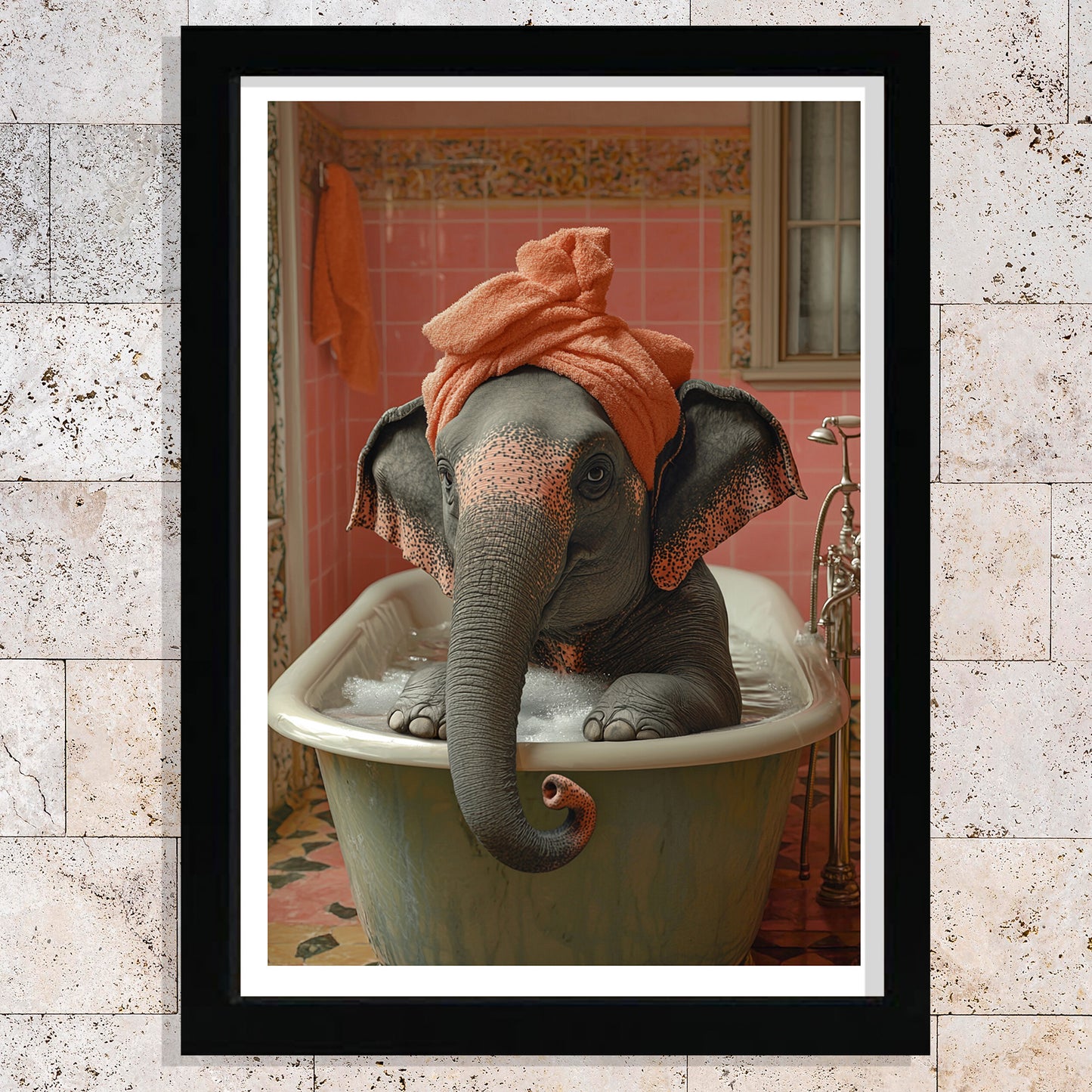 Set de 3 Cuadros de Bebé Elefante Bañandose con Lindos Animales Coloridos, Ilustración para Decorar, Wallart para Inodoro, Ducha, Baño, Aseo, WC