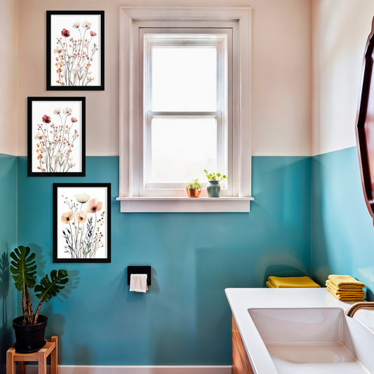 Set de 3 Cuadros Florales de Flores Coloridas Impresión Ilustración Botánica Estilo Acuarela para Decorar, Wallart para Cocina, Aseo, Salón, Dormitorio