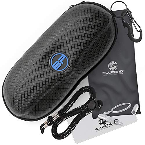 BLUPOND Estuche de gafas de sol semi duro EVA Shell con gancho colgante de metal Clip de cinturón de almacenamiento de gafas de sol, Bluelogo, Medium-Blupond-Nacnic Estudio SL