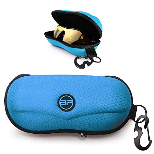 BLUPOND Funda de gafas de sol semi duro EVA Shell con gancho colgante de metal Clip de cinturón Gafas de sol Almacenamiento, Azul claro, Medium-Blupond-Nacnic Estudio SL