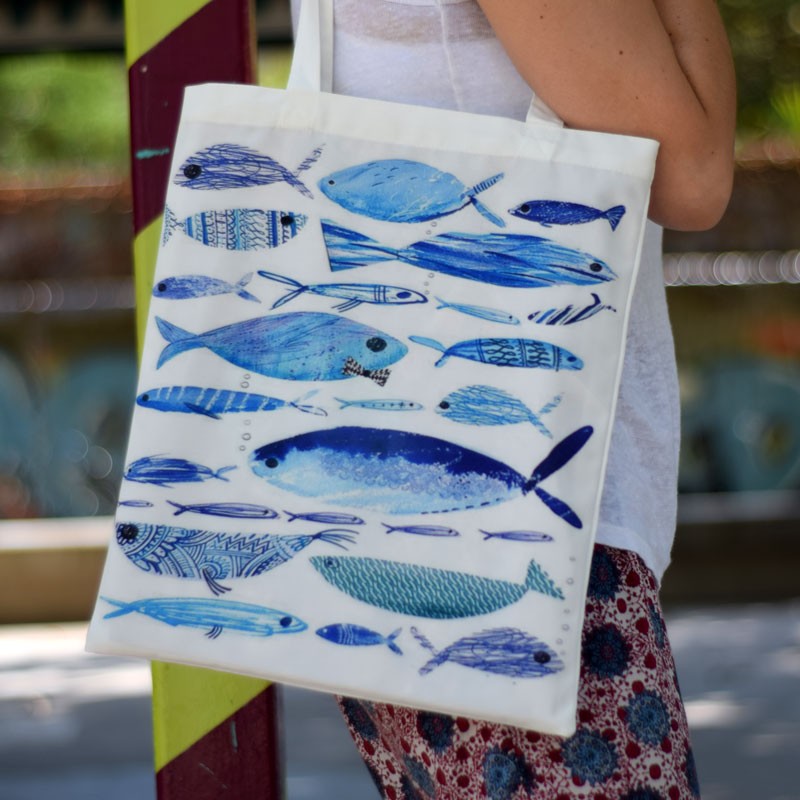 Bolsa tote de Peces azules van y vienen-Nacnic-Nacnic Estudio SL-para cada dia