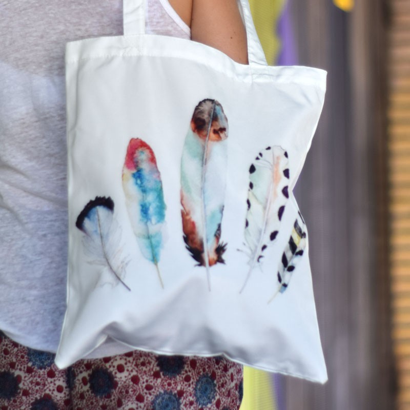 Bolsa tote de Plumas multicolor cielo-Nacnic-Nacnic Estudio SL-para cada dia