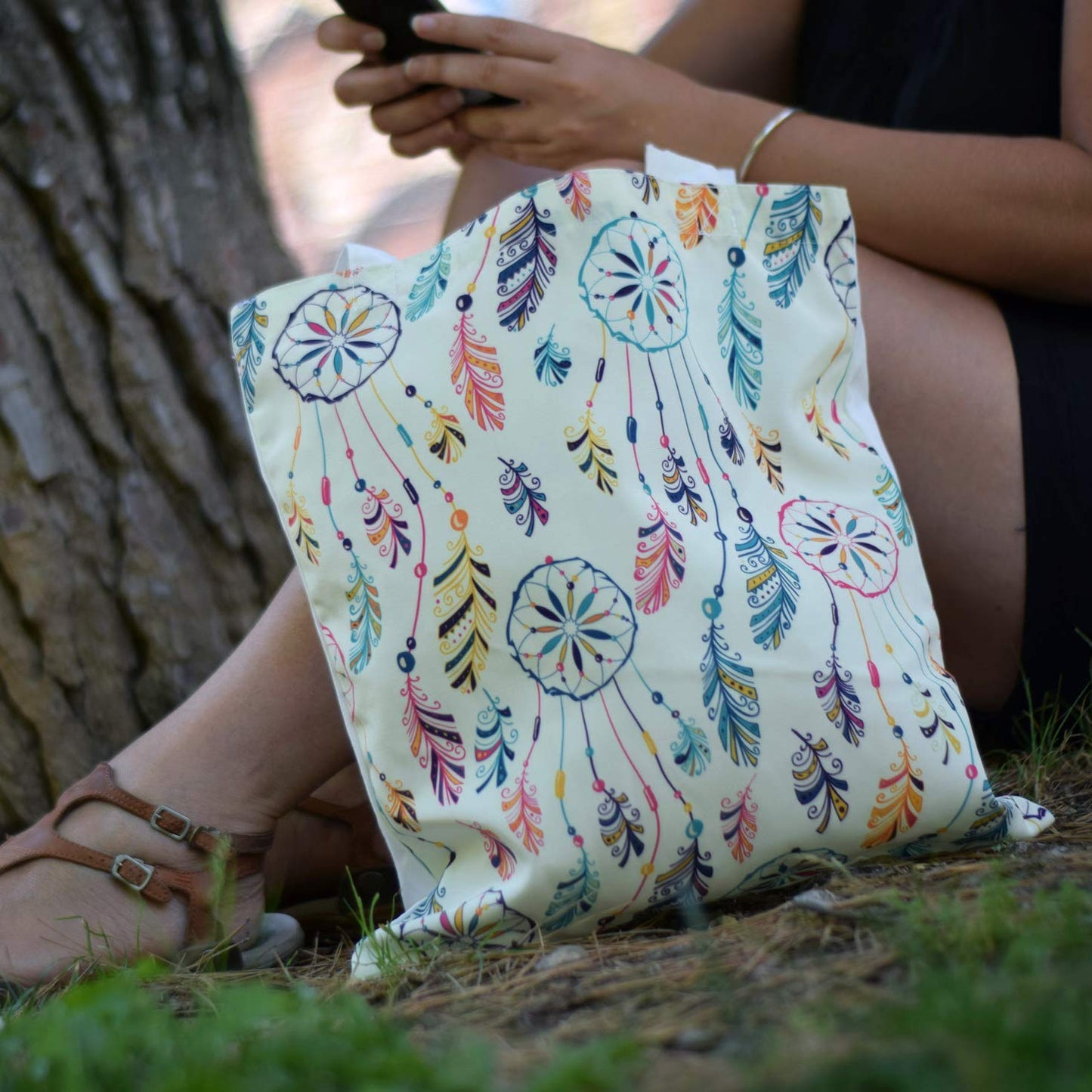 Bolsa Tote de tela | Diseño Atrapasueños | Bandolera con asas largas multiusos, reutilizable y ecológica.-Nacnic-Nacnic Estudio SL-para cada dia