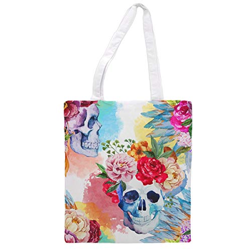 Bolsa Tote de tela | Diseño Calavera con flores | Bolso con asas largas multiusos, reutilizable y ecológico.-Nacnic-Nacnic Estudio SL-para cada dia