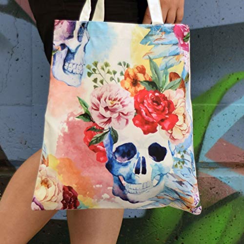 Bolsa Tote de tela | Diseño Calavera con flores | Bolso con asas largas multiusos, reutilizable y ecológico.-Nacnic-Nacnic Estudio SL-para cada dia