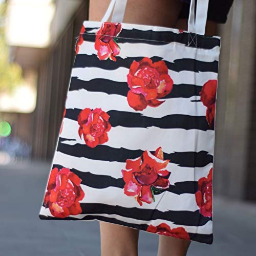 Bolsas Reutilizables Bolsas De Tela Juveniles Bolsa Tote De Tela Diseño Rosas Rojas Bolso Con Asas Largas