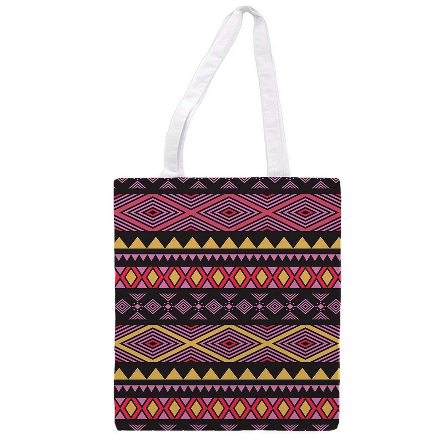 Bolsa Tote de tela | Estampado Geométrico Morado y Amarillo | Tote Bag con asas largas multiusos, reutilizable y ecológica.-Nacnic-Nacnic Estudio SL-para cada dia