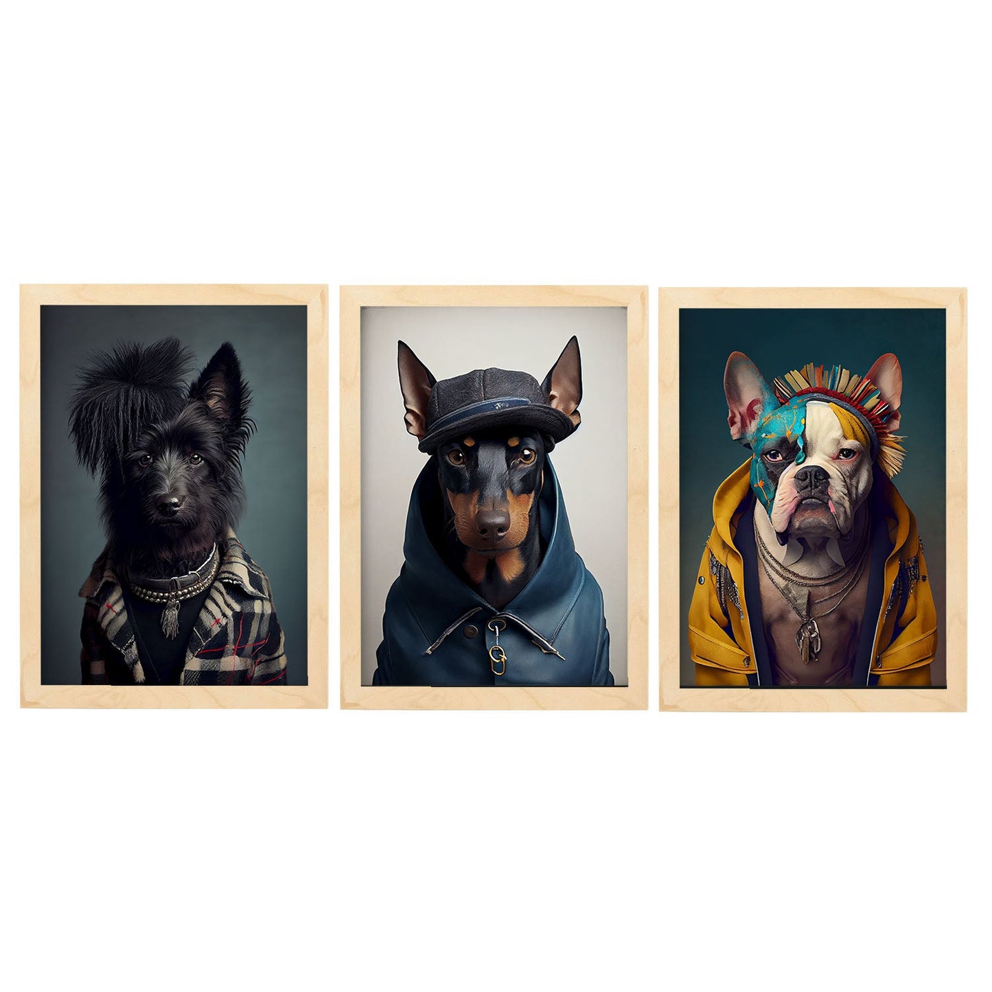 Bulldog de heepdog animal humano nacnico Doberman. Estampados de arte de pared estético para el diseño de dormitorio o sala de estar-Artwork-Nacnic-A4-Marco Madera clara-Nacnic Estudio SL
