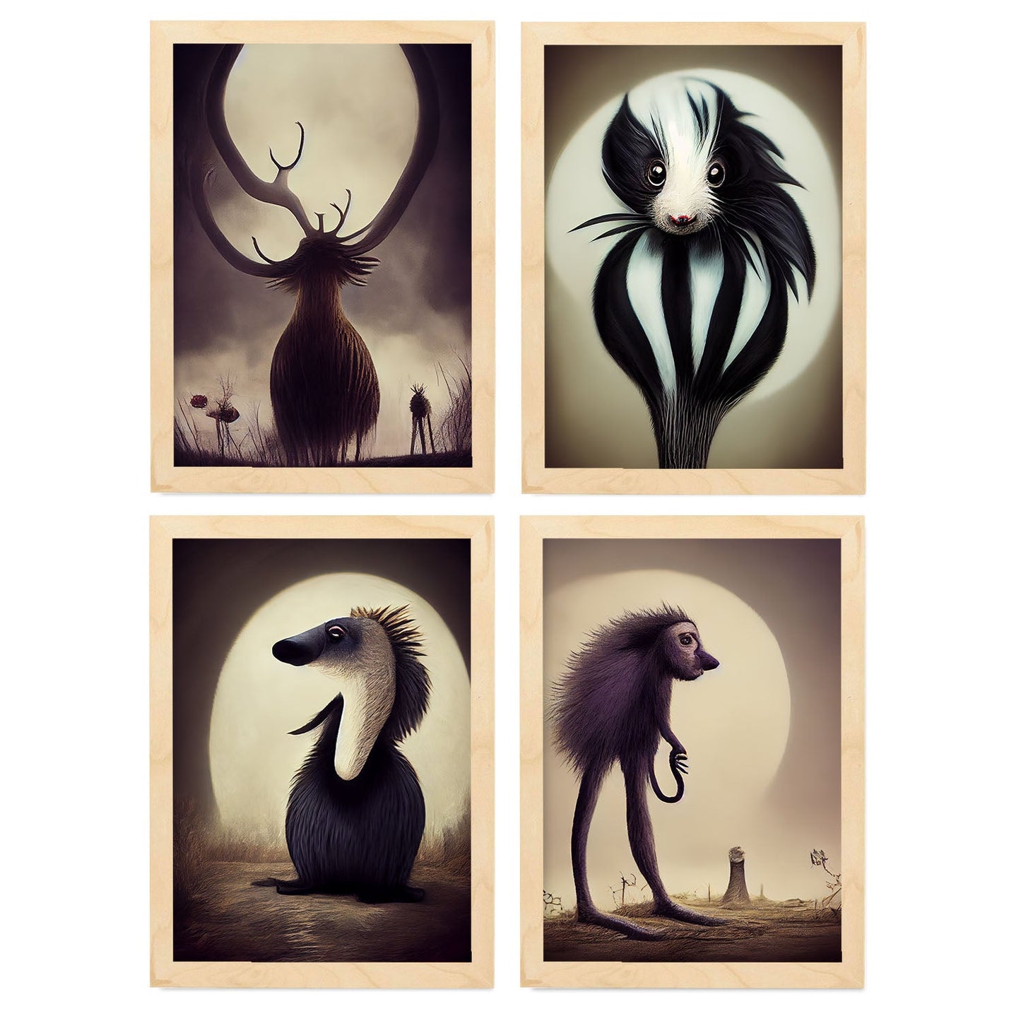 Burton style Animal Illustrations and Posters inspired by Burton's Dark and Goth art Interior Design and Decoration Set Collection 11-Artwork-Nacnic-A4-Marco Madera clara-Nacnic Estudio SL